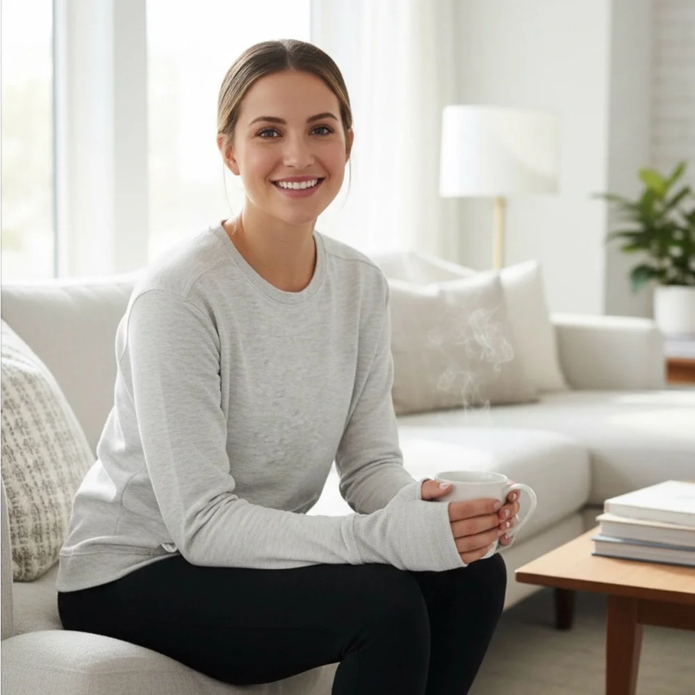 All in motion girls XL Gray Long Sleeve Top Thumbholes Pocket - Picture 3 of 11